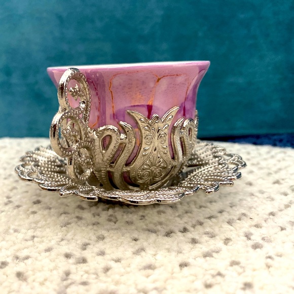 Colorful Turkish tea set with silver cup holders and saucers - Picture 8 of 8